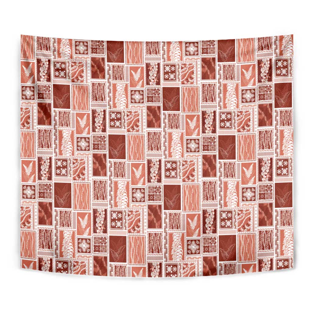 Vintage Aloha Block Quilt Tapestry Red Inspired Lei Motifs - Polynesian Pride