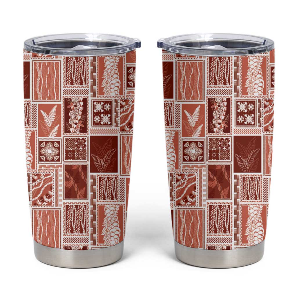 Vintage Aloha Block Quilt Tumbler Cup Red Inspired Lei Motifs - Polynesian Pride