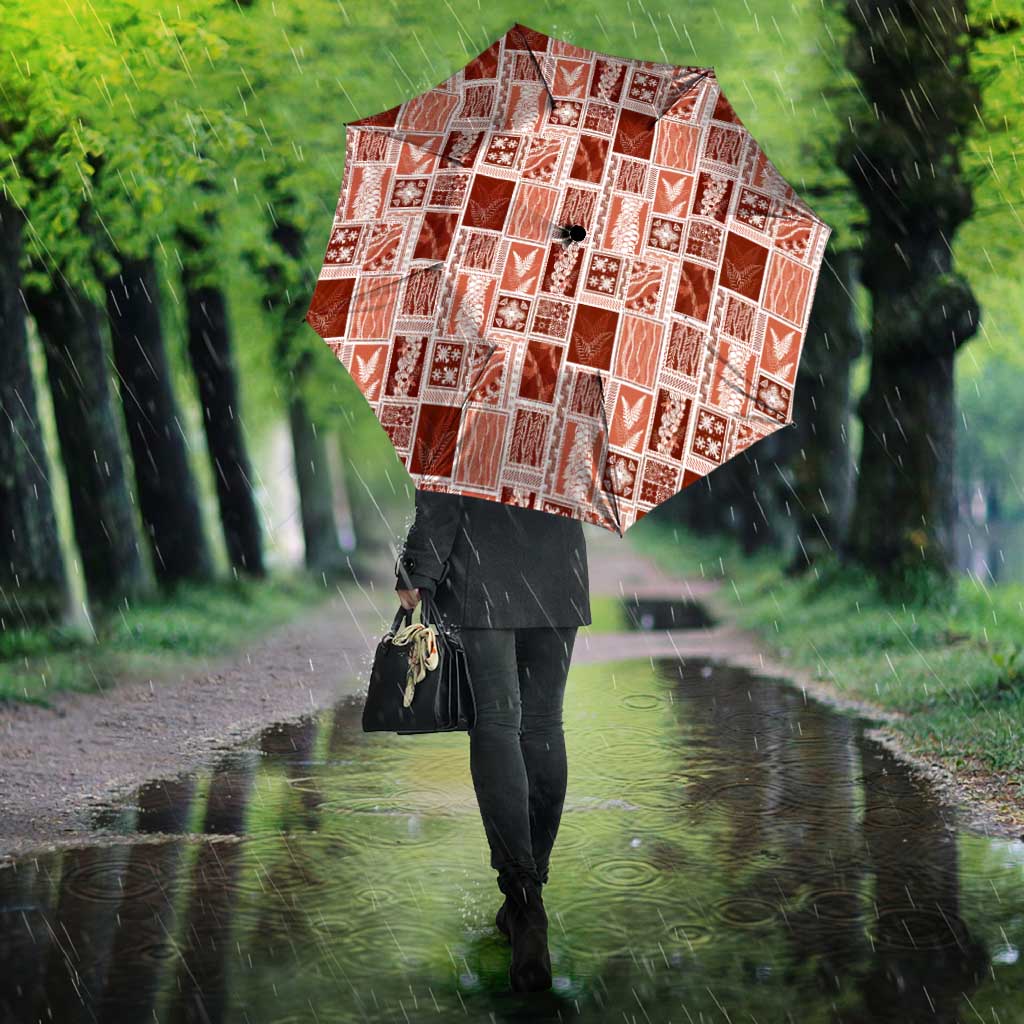 Vintage Aloha Block Quilt Umbrella Red Inspired Lei Motifs - Polynesian Pride