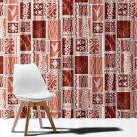 Vintage Aloha Block Quilt Window Curtain Red Inspired Lei Motifs - Polynesian Pride