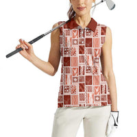 Vintage Aloha Block Quilt Women Sleeveless Polo Shirt Red Inspired Lei Motifs - Polynesian Pride