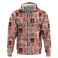 Vintage Aloha Block Quilt Zip Hoodie Red Inspired Lei Motifs - Polynesian Pride