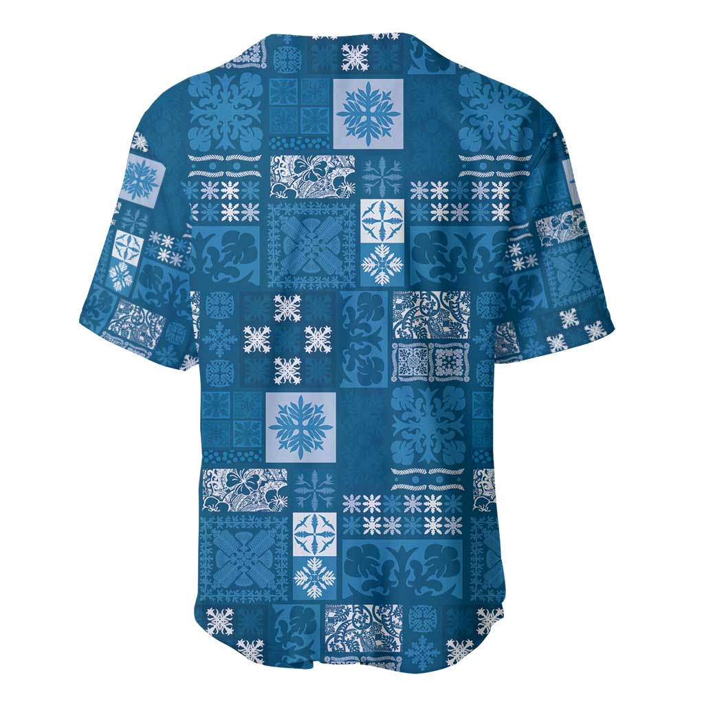 Vintage Hawaiian Quilting Patterns Baseball Jersey Blue Style Tribal Fabric Patchwork - Polynesian Pride