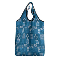 Vintage Hawaiian Quilting Patterns Grocery Bag Blue Style Tribal Fabric Patchwork - Polynesian Pride