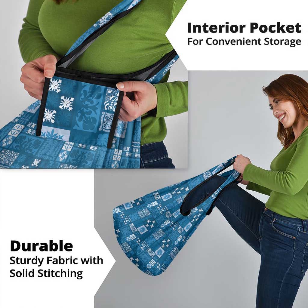 Vintage Hawaiian Quilting Patterns Grocery Bag Blue Style Tribal Fabric Patchwork - Polynesian Pride