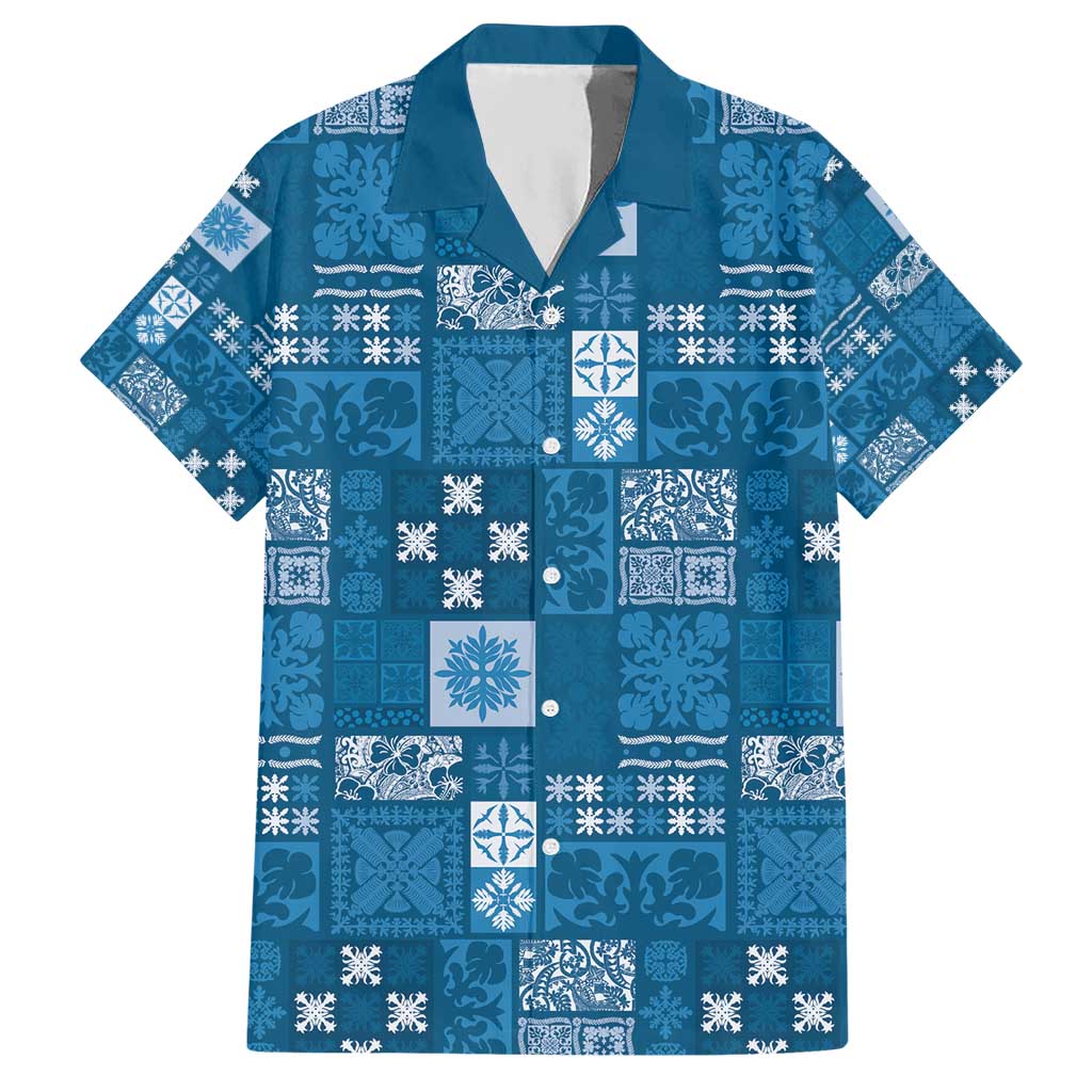 Vintage Hawaiian Quilting Patterns Hawaiian Shirt Blue Style Tribal Fabric Patchwork - Polynesian Pride