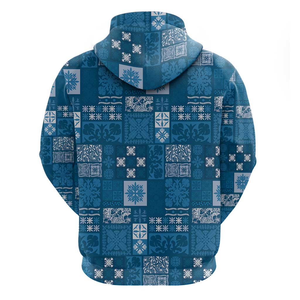 Vintage Hawaiian Quilting Patterns Hoodie Blue Style Tribal Fabric Patchwork - Polynesian Pride