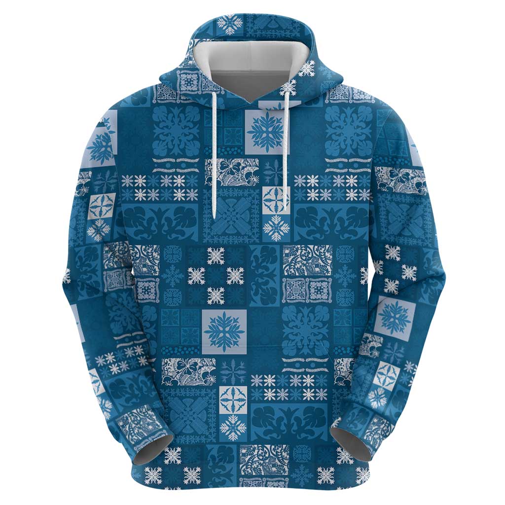 Vintage Hawaiian Quilting Patterns Hoodie Blue Style Tribal Fabric Patchwork - Polynesian Pride