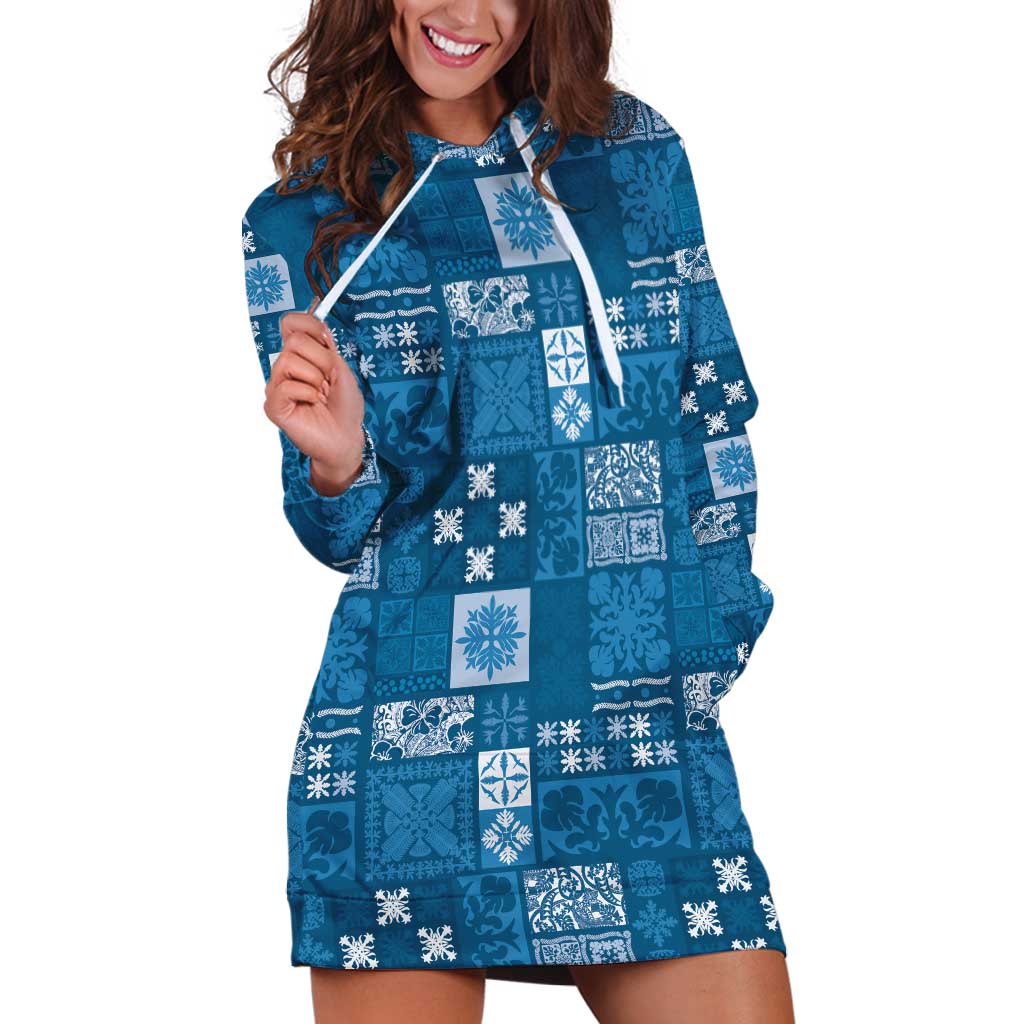 Vintage Hawaiian Quilting Patterns Hoodie Dress Blue Style Tribal Fabric Patchwork LT9 Blue - Polynesian Pride