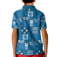 Vintage Hawaiian Quilting Patterns Kid Polo Shirt Blue Style Tribal Fabric Patchwork - Polynesian Pride