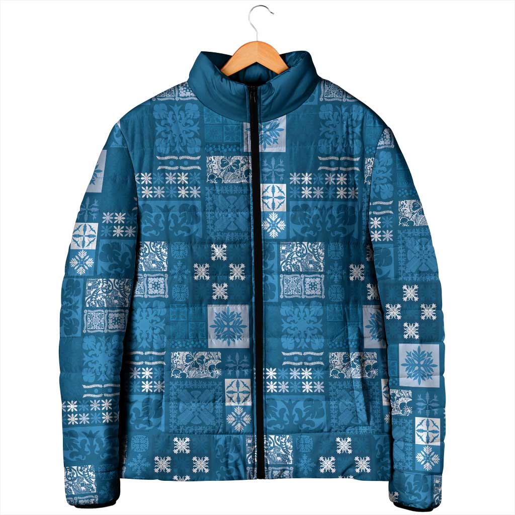 Vintage Hawaiian Quilting Patterns Padded Jacket Blue Style Tribal Fabric Patchwork - Polynesian Pride