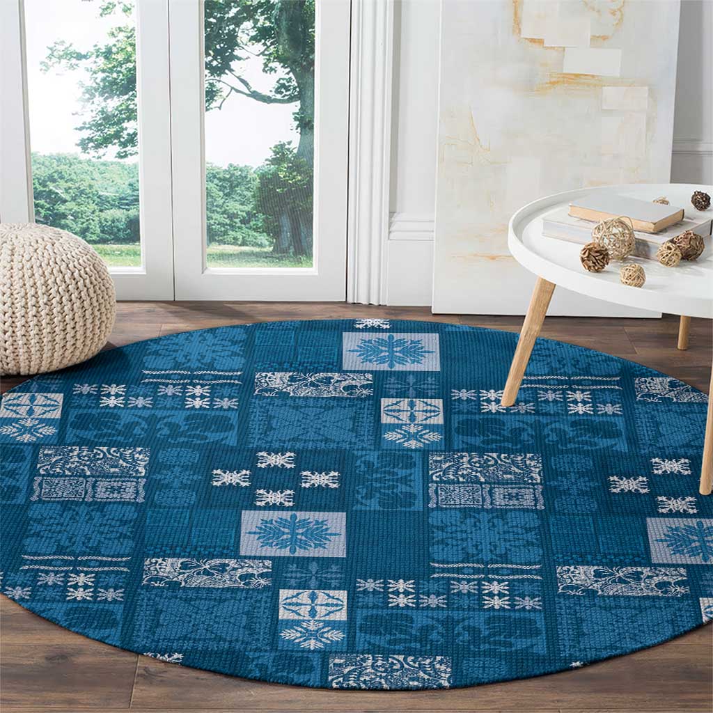 Vintage Hawaiian Quilting Patterns Round Carpet Blue Style Tribal Fabric Patchwork - Polynesian Pride