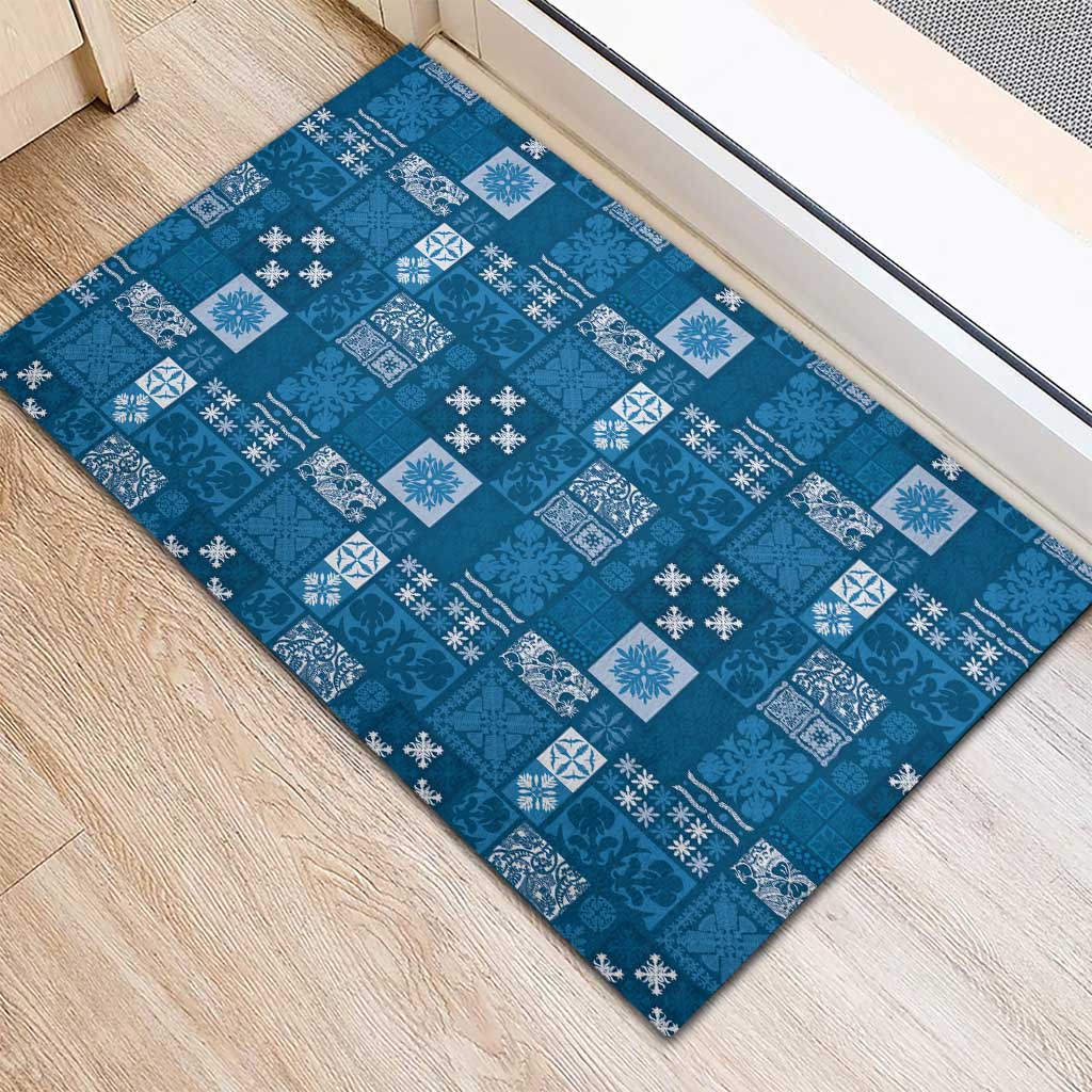Vintage Hawaiian Quilting Patterns Rubber Doormat Blue Style Tribal Fabric Patchwork - Polynesian Pride