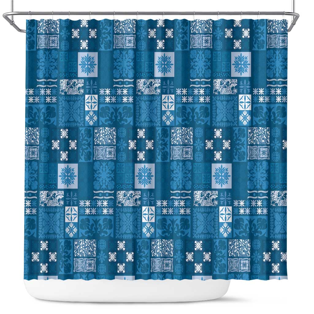 Vintage Hawaiian Quilting Patterns Shower Curtain Blue Style Tribal Fabric Patchwork - Polynesian Pride