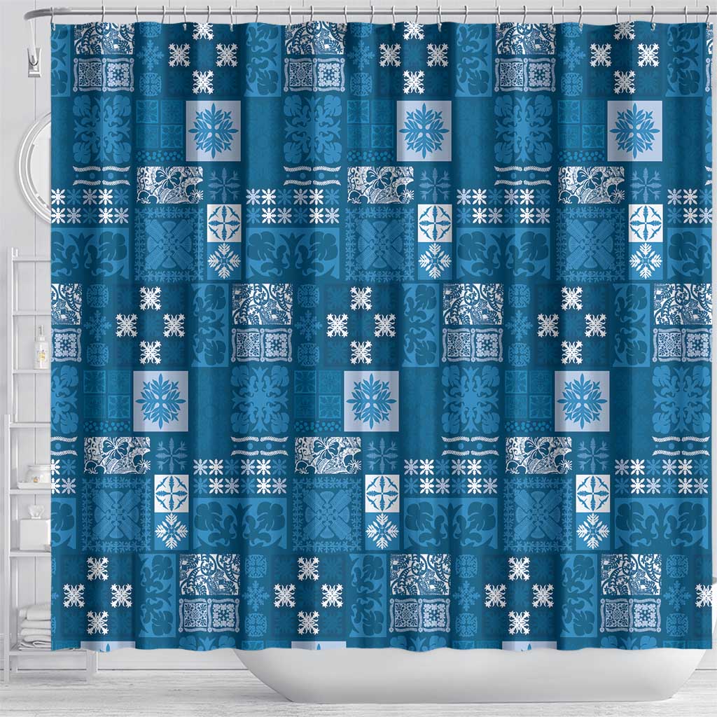 Vintage Hawaiian Quilting Patterns Shower Curtain Blue Style Tribal Fabric Patchwork - Polynesian Pride