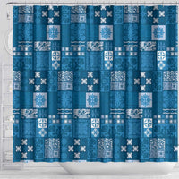 Vintage Hawaiian Quilting Patterns Shower Curtain Blue Style Tribal Fabric Patchwork - Polynesian Pride
