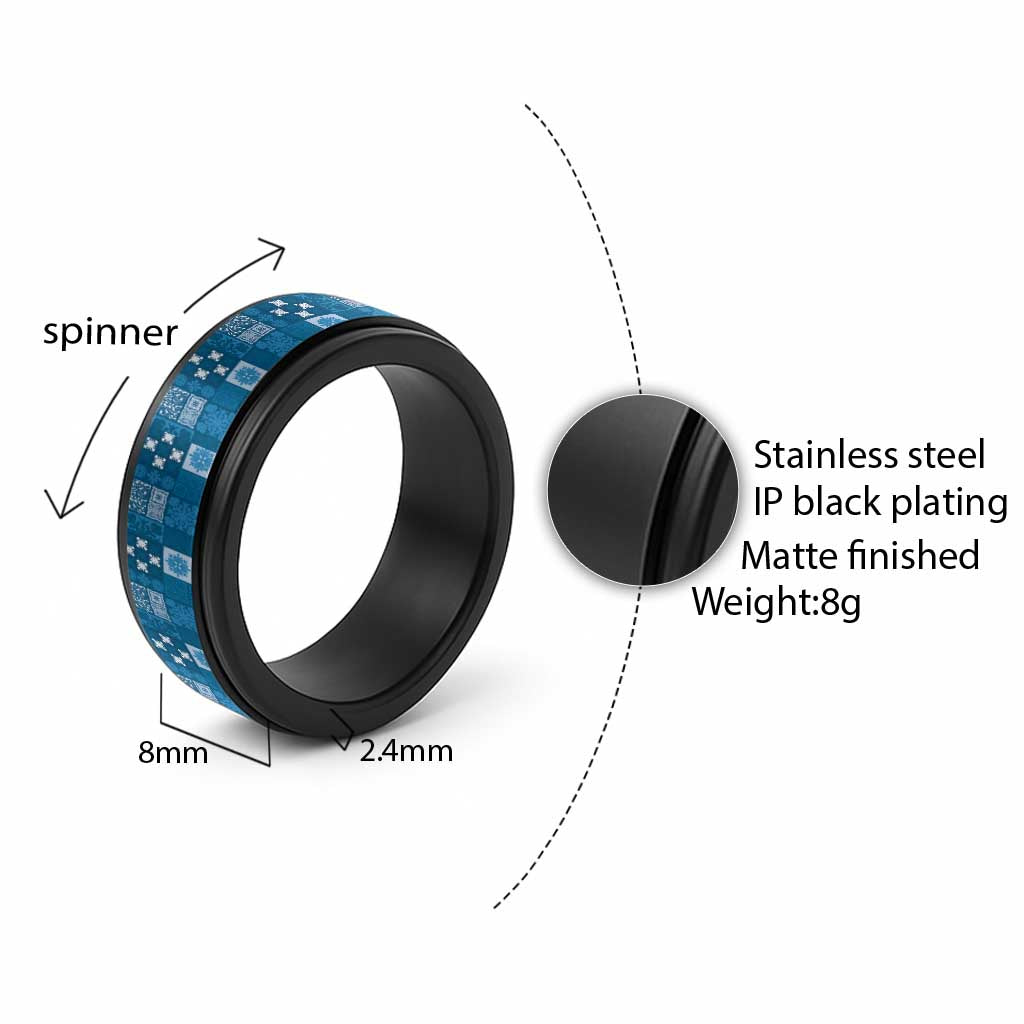 Vintage Hawaiian Quilting Patterns Spinner Ring Blue Style Tribal Fabric Patchwork - Polynesian Pride