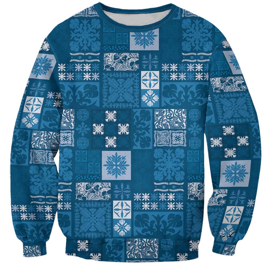 Vintage Hawaiian Quilting Patterns Sweatshirt Blue Style Tribal Fabric Patchwork - Polynesian Pride