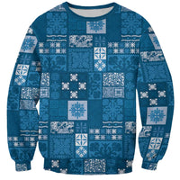 Vintage Hawaiian Quilting Patterns Sweatshirt Blue Style Tribal Fabric Patchwork - Polynesian Pride