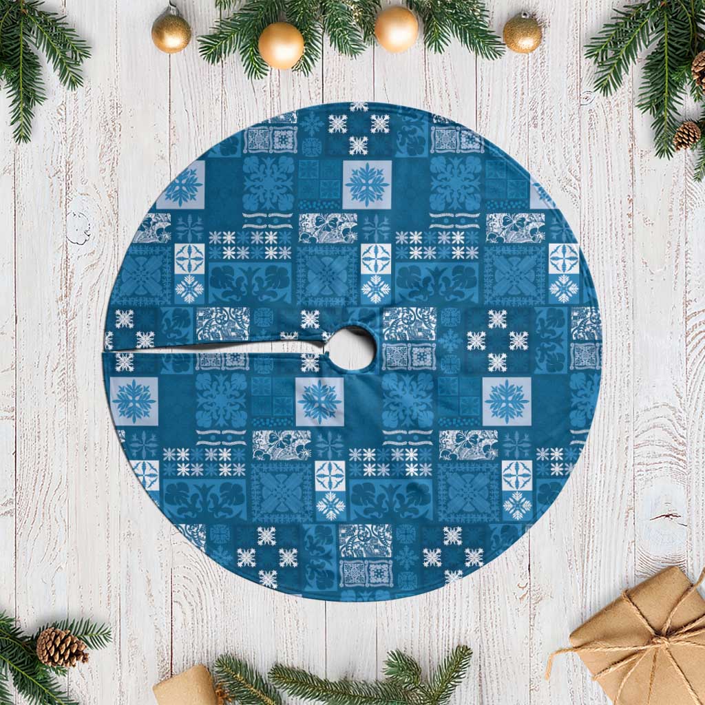 Vintage Hawaiian Quilting Patterns Tree Skirt Blue Style Tribal Fabric Patchwork - Polynesian Pride