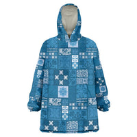 Vintage Hawaiian Quilting Patterns Wearable Blanket Hoodie Blue Style Tribal Fabric Patchwork - Polynesian Pride