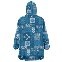 Vintage Hawaiian Quilting Patterns Wearable Blanket Hoodie Blue Style Tribal Fabric Patchwork - Polynesian Pride