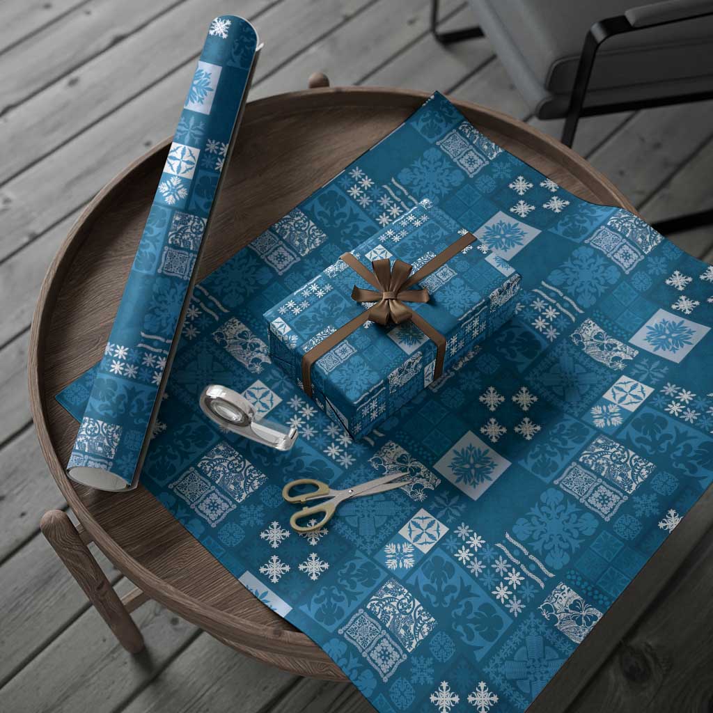 Vintage Hawaiian Quilting Patterns Wrapping Paper Blue Style Tribal Fabric Patchwork - Polynesian Pride