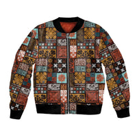 Vintage Hawaiian Quilting Patterns Bomber Jacket Brown Style Tribal Fabric Patchwork - Polynesian Pride