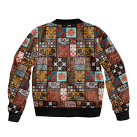 Vintage Hawaiian Quilting Patterns Bomber Jacket Brown Style Tribal Fabric Patchwork - Polynesian Pride