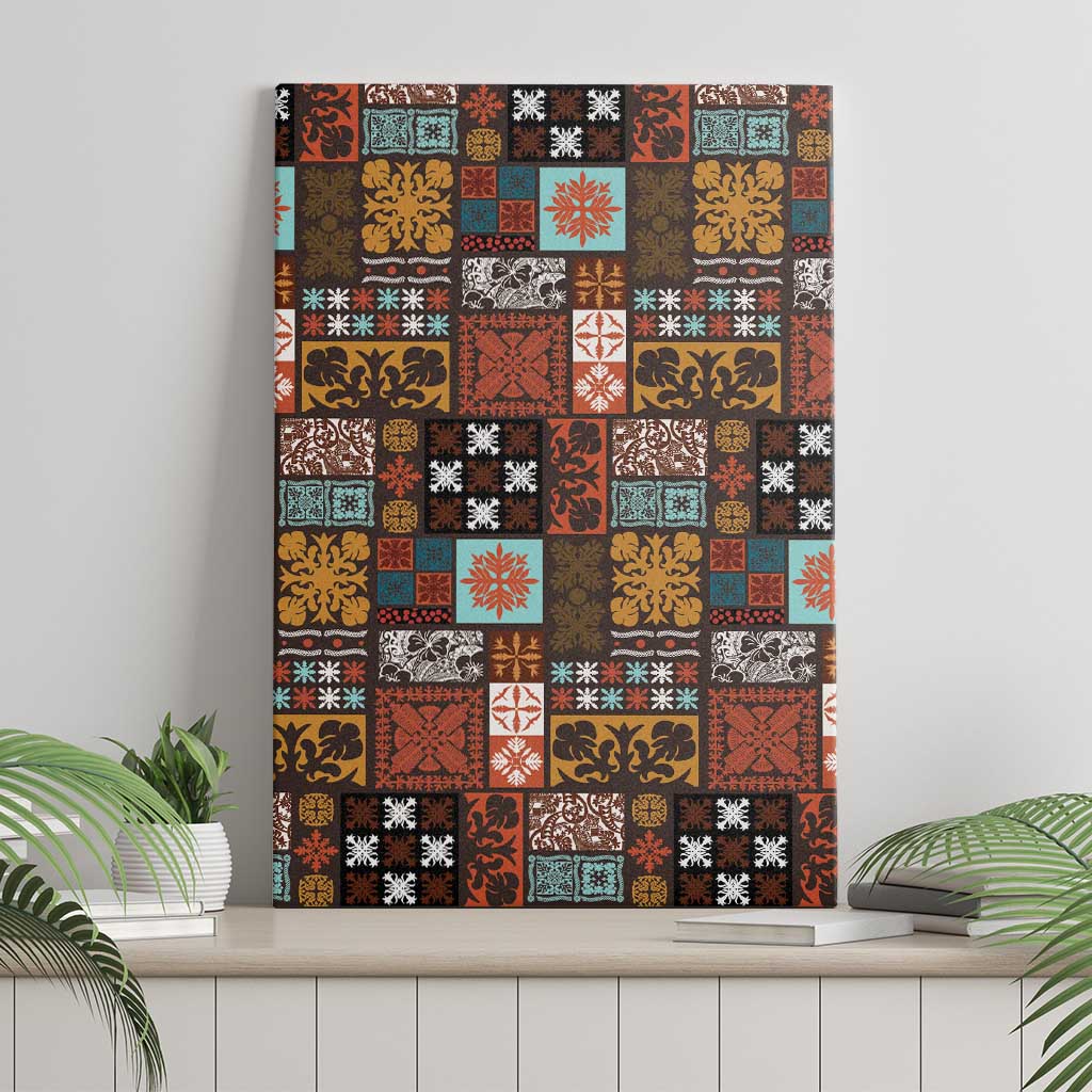 Vintage Hawaiian Quilting Patterns Canvas Wall Art Brown Style Tribal Fabric Patchwork - Polynesian Pride