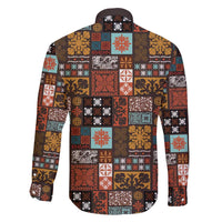 Vintage Hawaiian Quilting Patterns Family Matching Long Sleeve Bodycon Dress and Hawaiian Shirt Brown Style Tribal Fabric Patchwork - Polynesian Pride