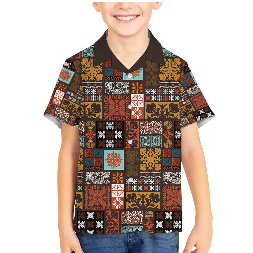 Vintage Hawaiian Quilting Patterns Family Matching Mermaid Dress and Hawaiian Shirt Brown Style Tribal Fabric Patchwork - Polynesian Pride