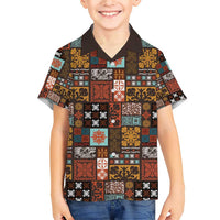 Vintage Hawaiian Quilting Patterns Family Matching Short Sleeve Bodycon Dress and Hawaiian Shirt Brown Style Tribal Fabric Patchwork - Polynesian Pride