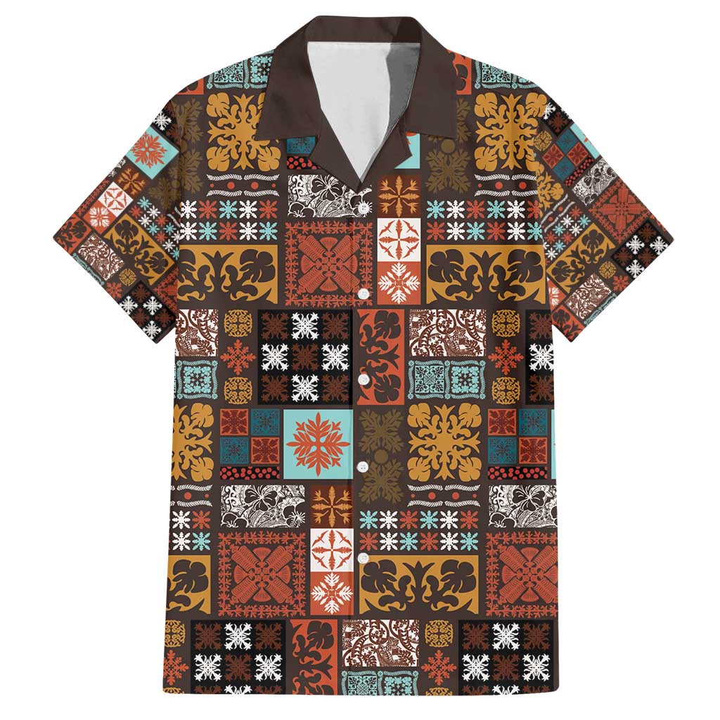 Vintage Hawaiian Quilting Patterns Family Matching Summer Maxi Dress and Hawaiian Shirt Brown Style Tribal Fabric Patchwork - Polynesian Pride