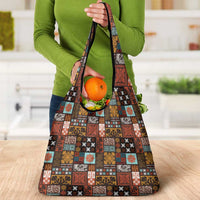 Vintage Hawaiian Quilting Patterns Grocery Bag Brown Style Tribal Fabric Patchwork - Polynesian Pride