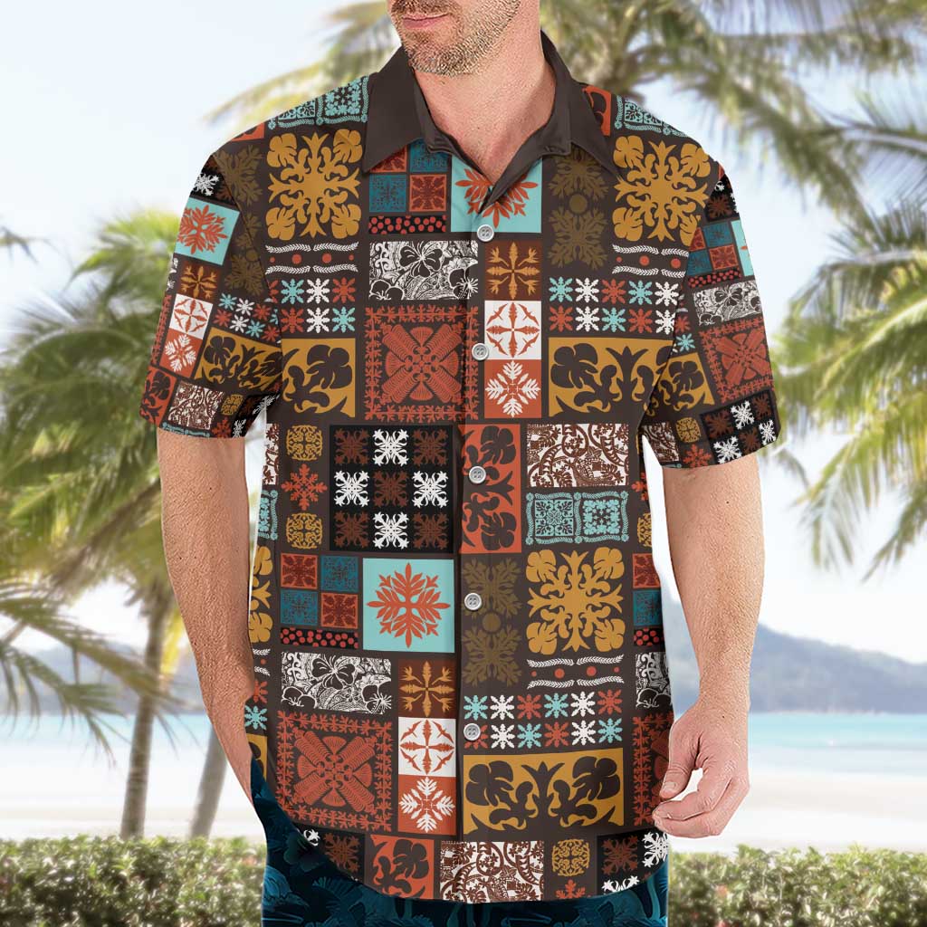 Vintage Hawaiian Quilting Patterns Hawaiian Shirt Brown Style Tribal Fabric Patchwork - Polynesian Pride