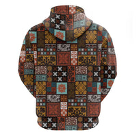 Vintage Hawaiian Quilting Patterns Hoodie Brown Style Tribal Fabric Patchwork - Polynesian Pride