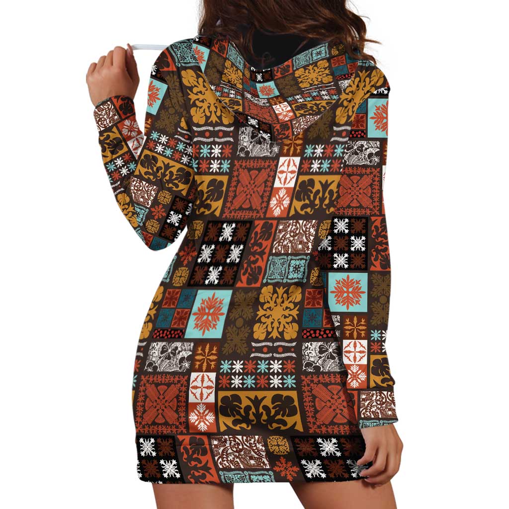 Vintage Hawaiian Quilting Patterns Hoodie Dress Brown Style Tribal Fabric Patchwork LT9 - Polynesian Pride