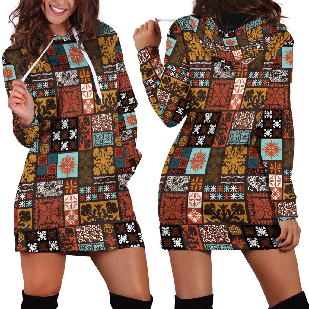 Vintage Hawaiian Quilting Patterns Hoodie Dress Brown Style Tribal Fabric Patchwork LT9 - Polynesian Pride