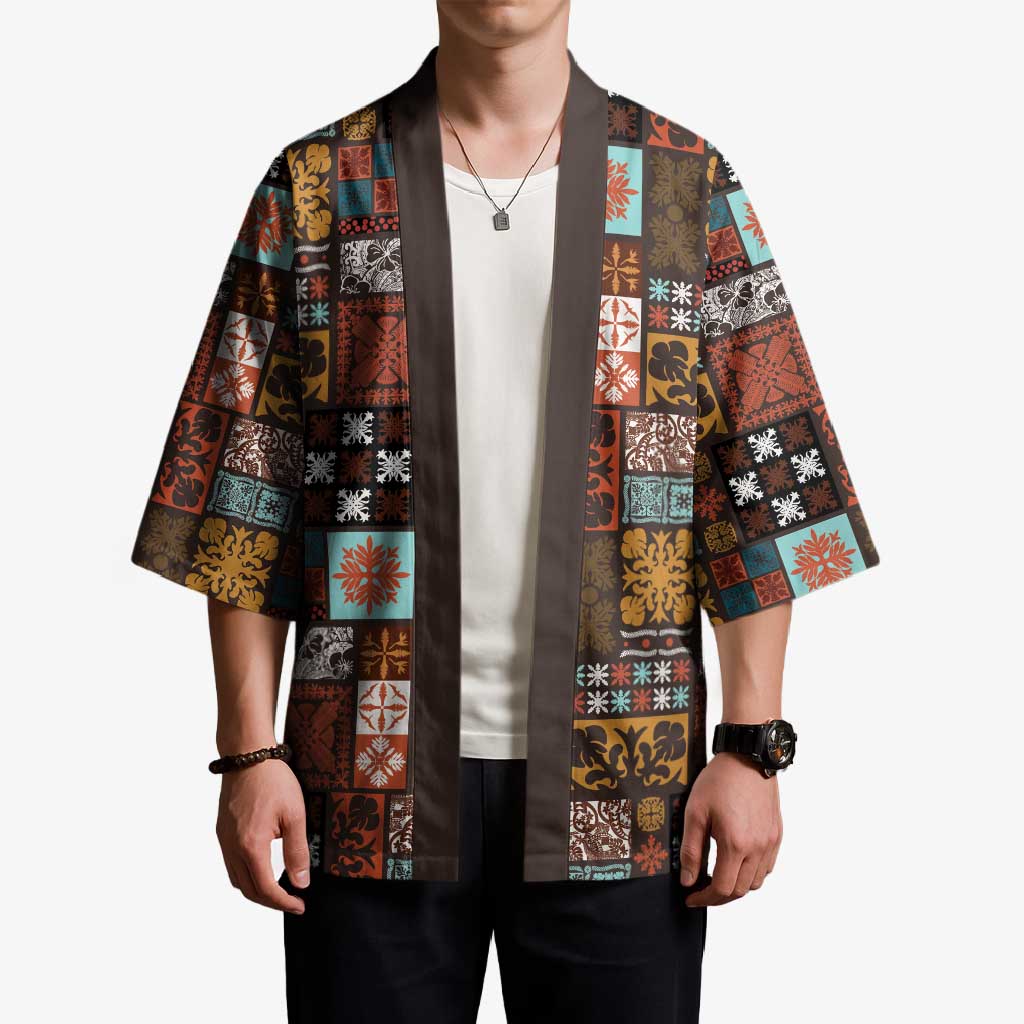 Vintage Hawaiian Quilting Patterns Kimono Brown Style Tribal Fabric Patchwork - Polynesian Pride