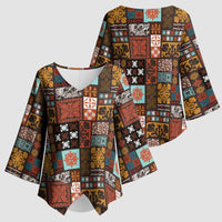 Vintage Hawaiian Quilting Patterns Kimono Sleeve Blouse Brown Style Tribal Fabric Patchwork - Polynesian Pride