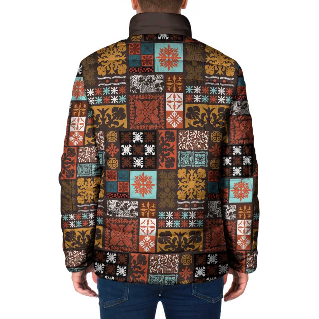 Vintage Hawaiian Quilting Patterns Padded Jacket Brown Style Tribal Fabric Patchwork - Polynesian Pride