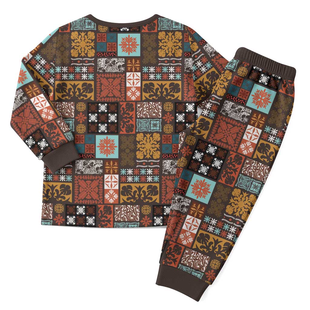 Vintage Hawaiian Quilting Patterns Christmas Pajama Set Brown Style Tribal Fabric Patchwork - Polynesian Pride