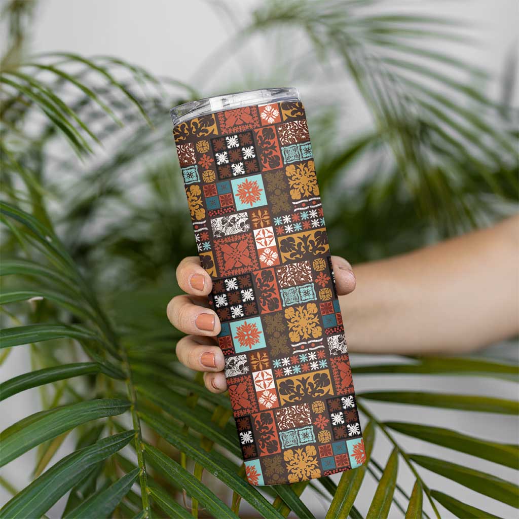 Vintage Hawaiian Quilting Patterns Skinny Tumbler Brown Style Tribal Fabric Patchwork - Polynesian Pride