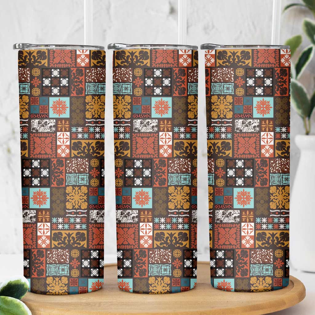 Vintage Hawaiian Quilting Patterns Skinny Tumbler Brown Style Tribal Fabric Patchwork - Polynesian Pride