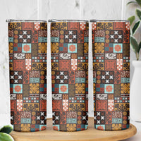 Vintage Hawaiian Quilting Patterns Skinny Tumbler Brown Style Tribal Fabric Patchwork - Polynesian Pride