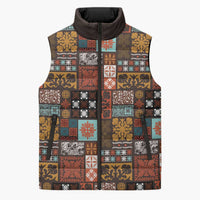 Vintage Hawaiian Quilting Patterns Sleeveless Puffer Jacket Brown Style Tribal Fabric Patchwork - Polynesian Pride