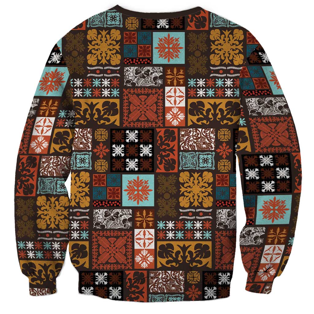 Vintage Hawaiian Quilting Patterns Sweatshirt Brown Style Tribal Fabric Patchwork - Polynesian Pride
