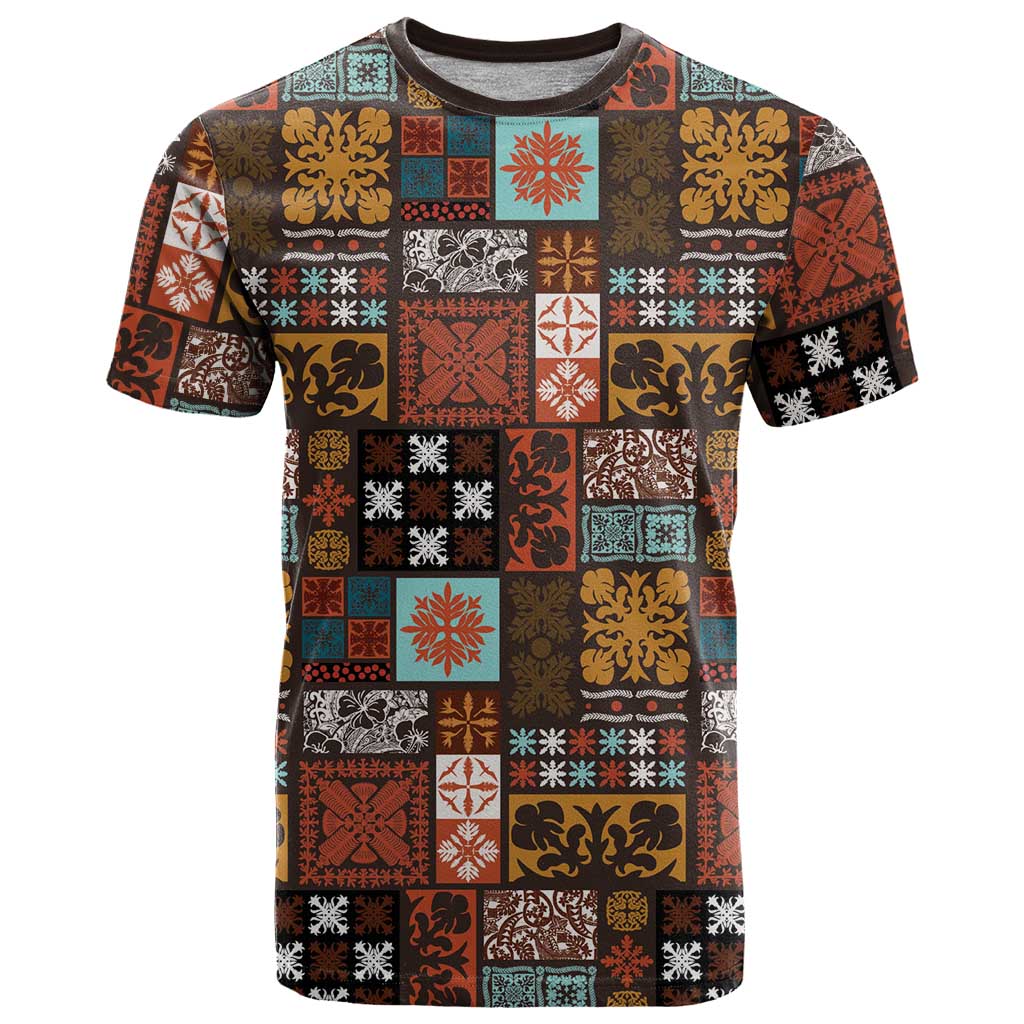 Vintage Hawaiian Quilting Patterns T Shirt Brown Style Tribal Fabric Patchwork - Polynesian Pride