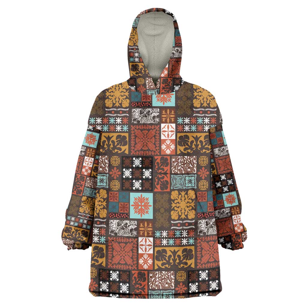 Vintage Hawaiian Quilting Patterns Wearable Blanket Hoodie Brown Style Tribal Fabric Patchwork - Polynesian Pride